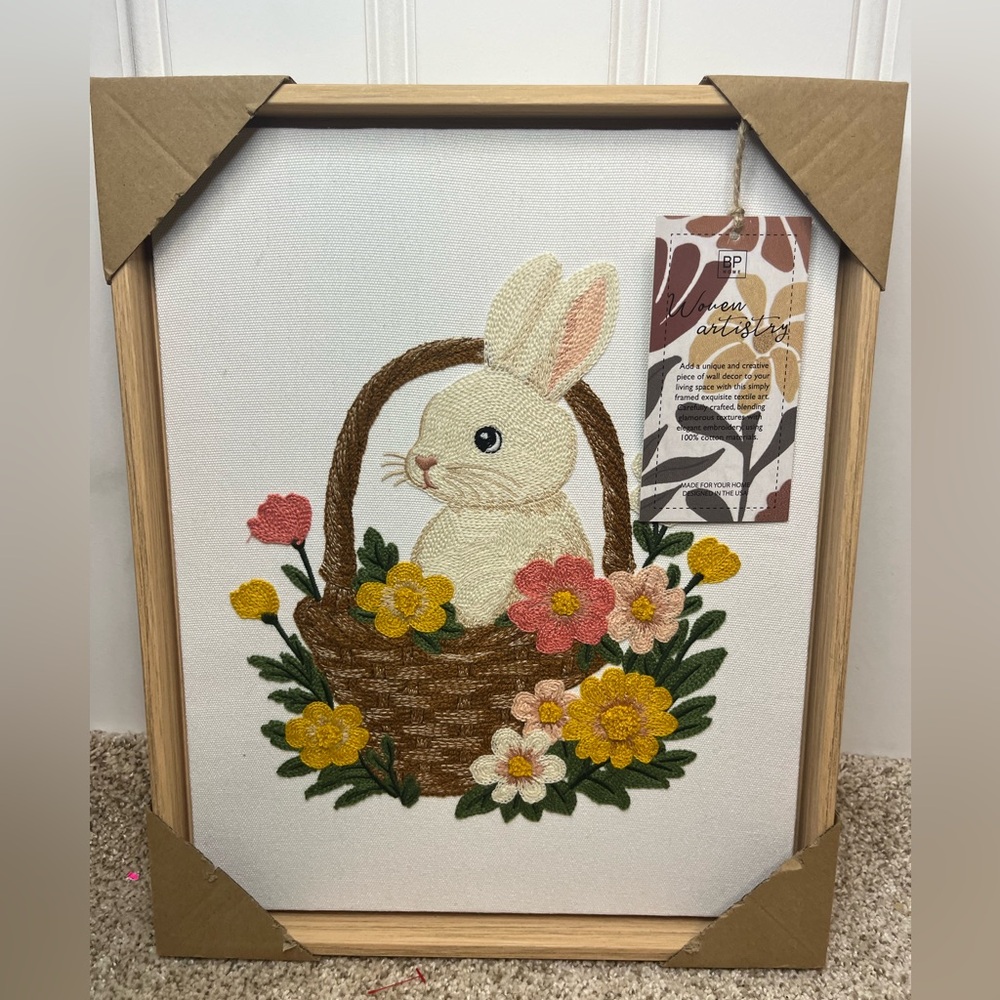 BP home Bunny in Flower Basket Wall Art woven